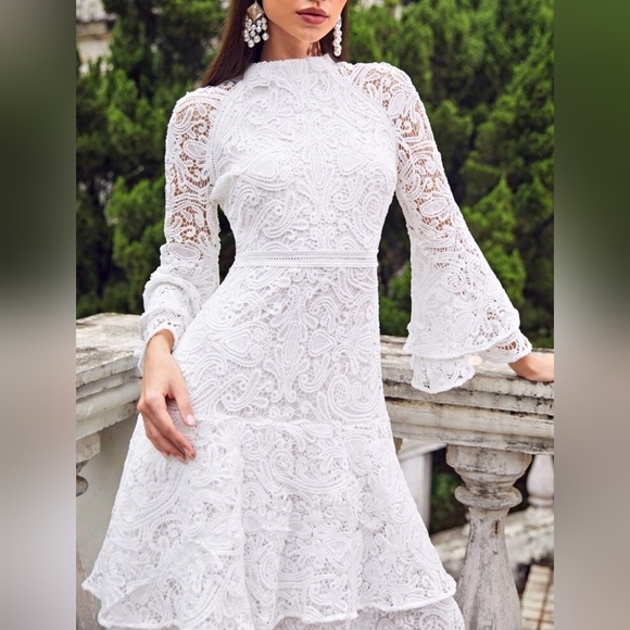 New Chic Embroidered Lace Layered Dress White - Picture 5 of 7